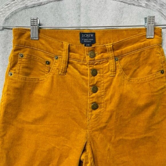 J.Crew Sz 26 Women’s Mustard Velvet Corduroy Skinny High Rise 9” Pants Jeans Ins - Picture 2 of 5